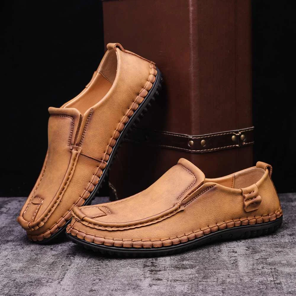 

Menico Men Microfiber 2022 Leather Hand Stitching Soft Non Slip Driving Loafers Comfortable Round Toe Formal Shoes Spring Summer