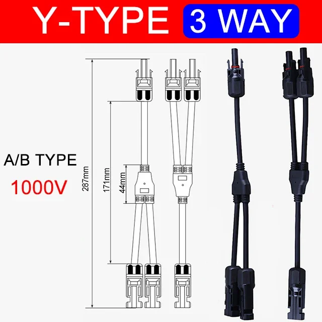 

От 1 до 2/3/4-полосного фотоэлектрического фотоэлектрического разъема солнечной батареи 1000 В 30 А Y-типа параллельного подключения солнечной панели фотоэлектрический разъем