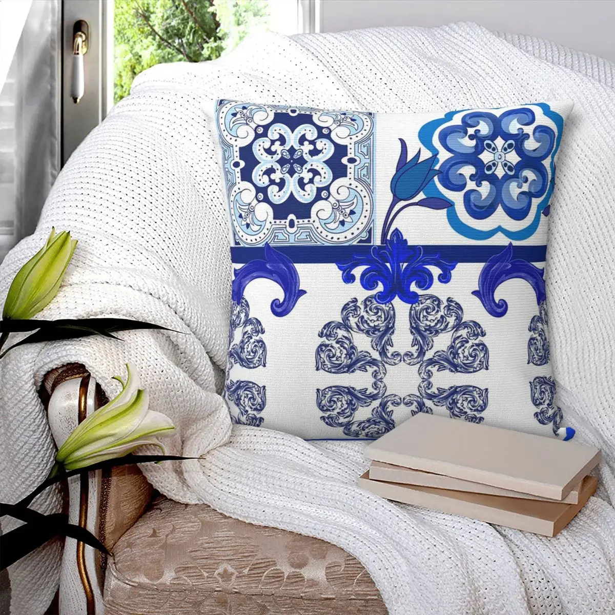 Китайская Подушка синие цветы птицы синяя китайская ивовая квадратная наволочка