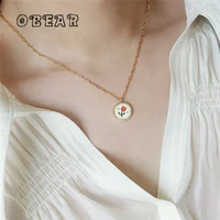retro colorful tulip flower round drip oil pendant necklace for women stainless steel 18k gold plated jewelry