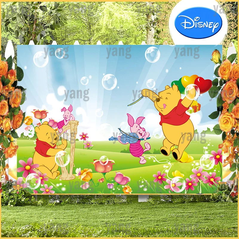 Disney Backdrop Blue Wall Musician Winnie Bear Tigger Piglet Boy Party Banner Custom Golden Baby Shower Background Birthday