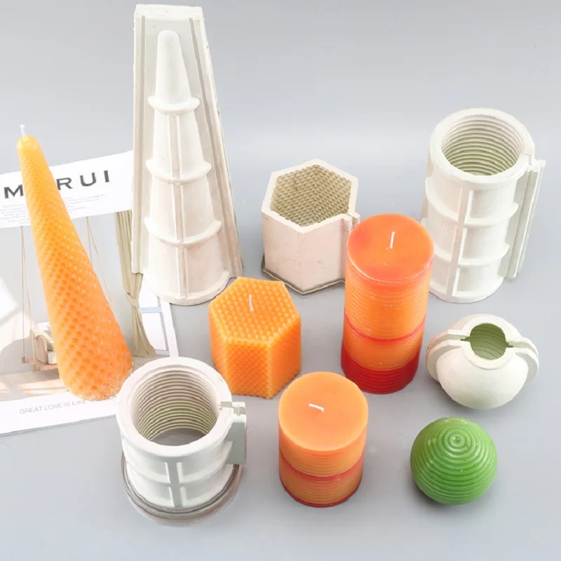 

DIY Silicone Mould Hexagonal Cone Honeycomb Cylindrical Striped Candle Making Supplies Aromatherapy Plaster Mould