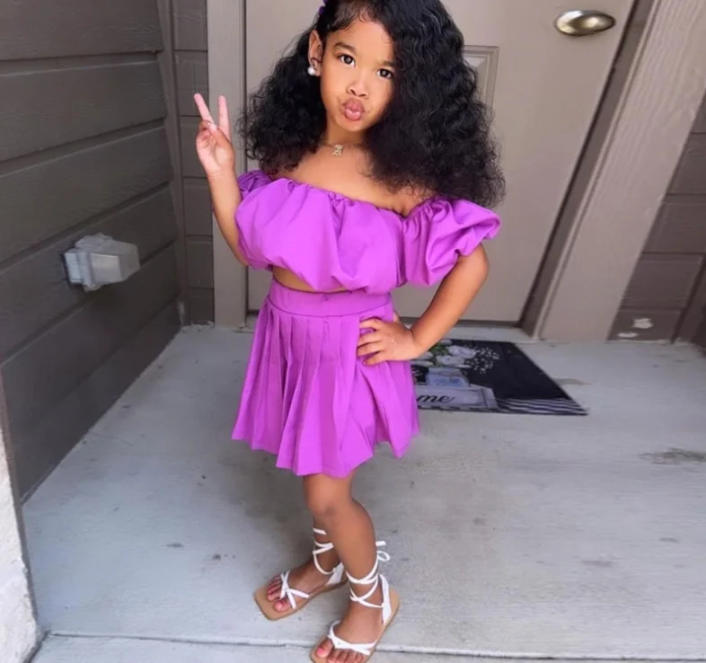 

Retail 2023 New Baby Girls Summer Fashion Solid Sets, Top+Skirts Princess Sweet Suits 2-7T