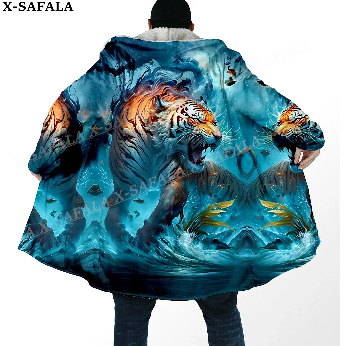 Мифология Тигр Король Дух толстый теплый плащ с капюшоном мужское пальто