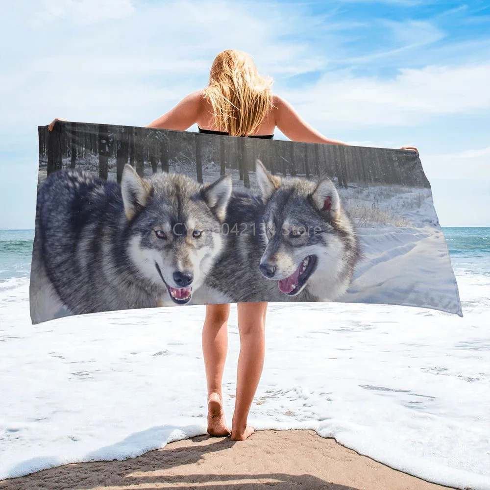 

Forest Animal Wolf Winter Quick Dry Bath Towel Summer Swimming Beach Towel Microfiber Bath Towels for Adults