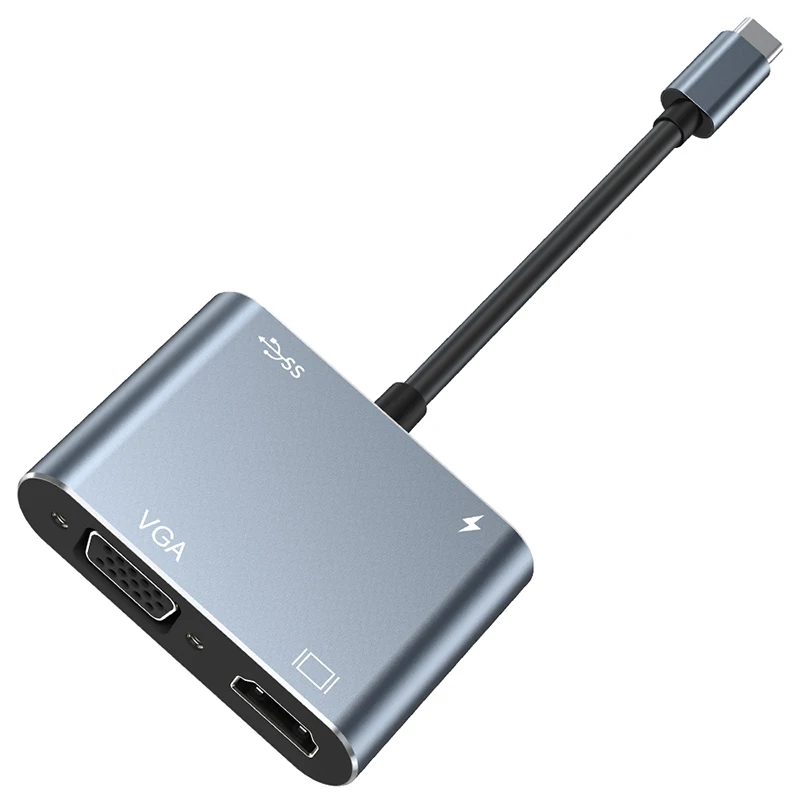 4 In 1 USB C Docking Station Type C To HDMI-Compatible VGA USB 3.0 Converter Hub For Mobile Phone Laptop DVD Player Projector