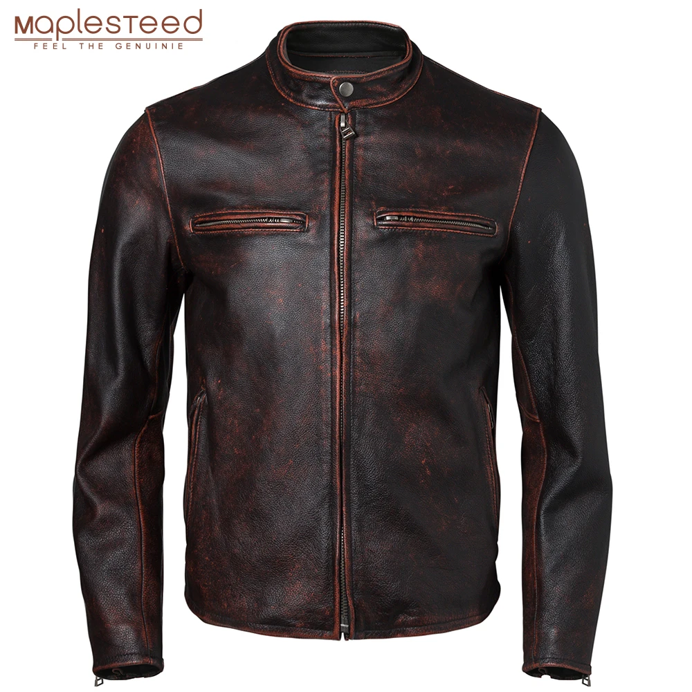 

Vintage Men Genuine Leather Jacket Slim Fit 100% Natural Cowhide Men's Leather Coat Male Leather Clothing Autumn Asian Size M604
