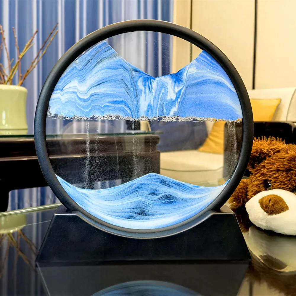 

7/12inch Moving Sand Art Picture Round Glass 3D Hourglass Deep Sea Sandscape In Motion Display Flowing Sand Frame For home Decor