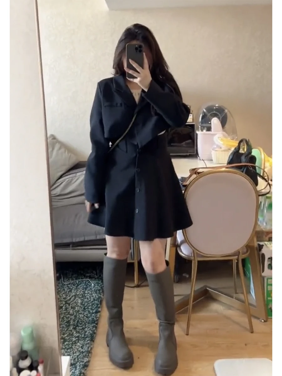 

Plus Size Stylish Mini Blazer Short Jacket High Waist Fishbone Skirt Women Autumn Winter Elegant Slimming Aesthetic Matching Set