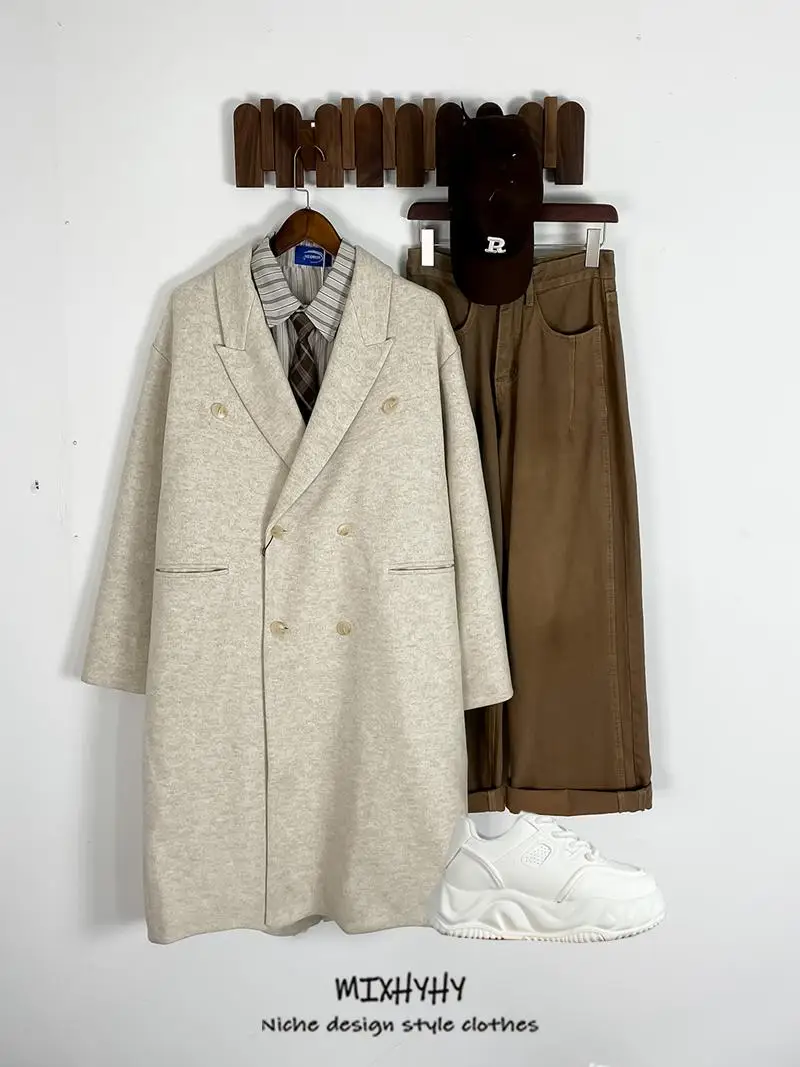 Mixhy зимнее утолщенное теплое стеганое шерстяное пальто средней длины мужская