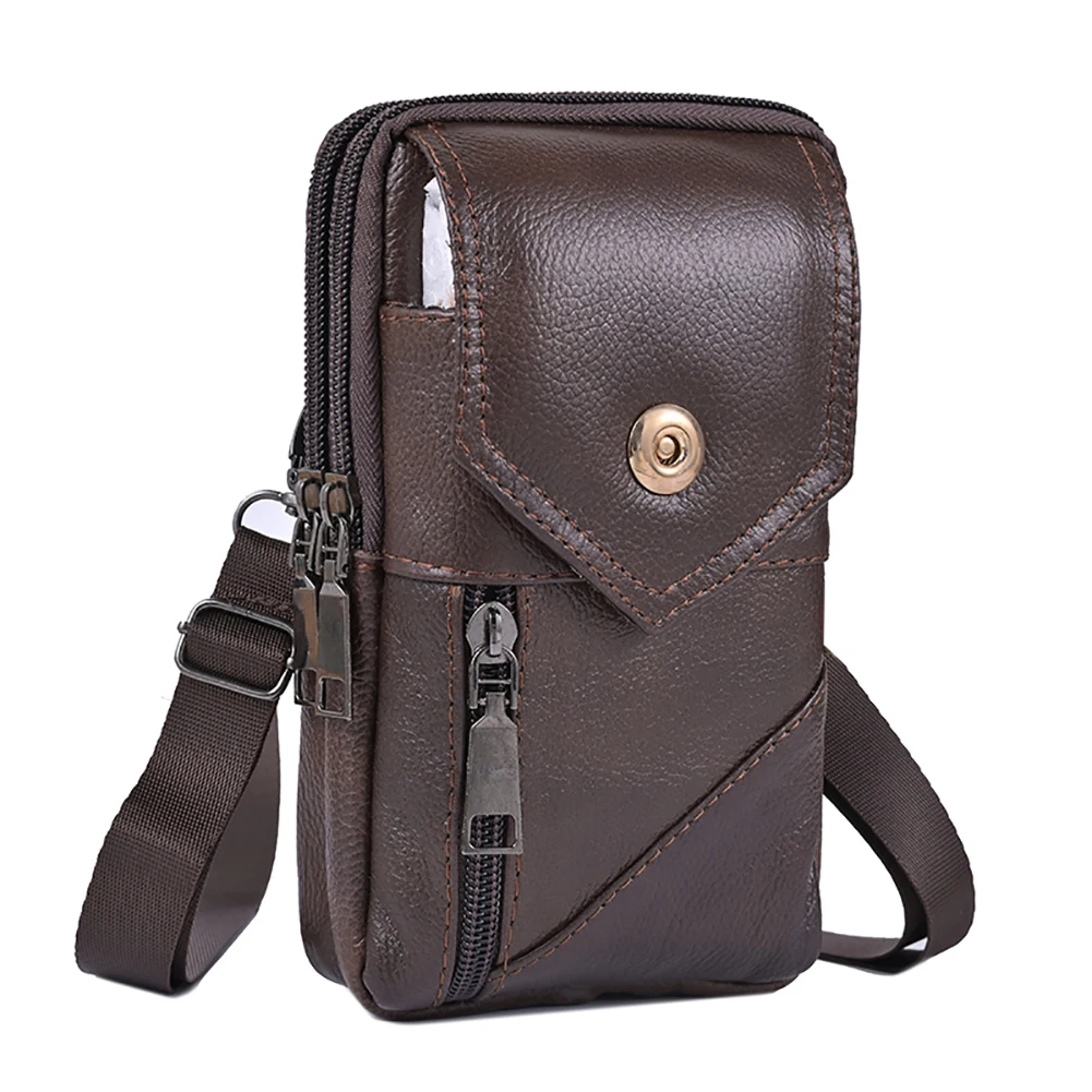 

Bag Leather Bags Buckle Crossbody Pouch Men Large Waist Mobile Bag Capacity Shoulder Belt Bag Multi-layer Brown Bags Phone Bum