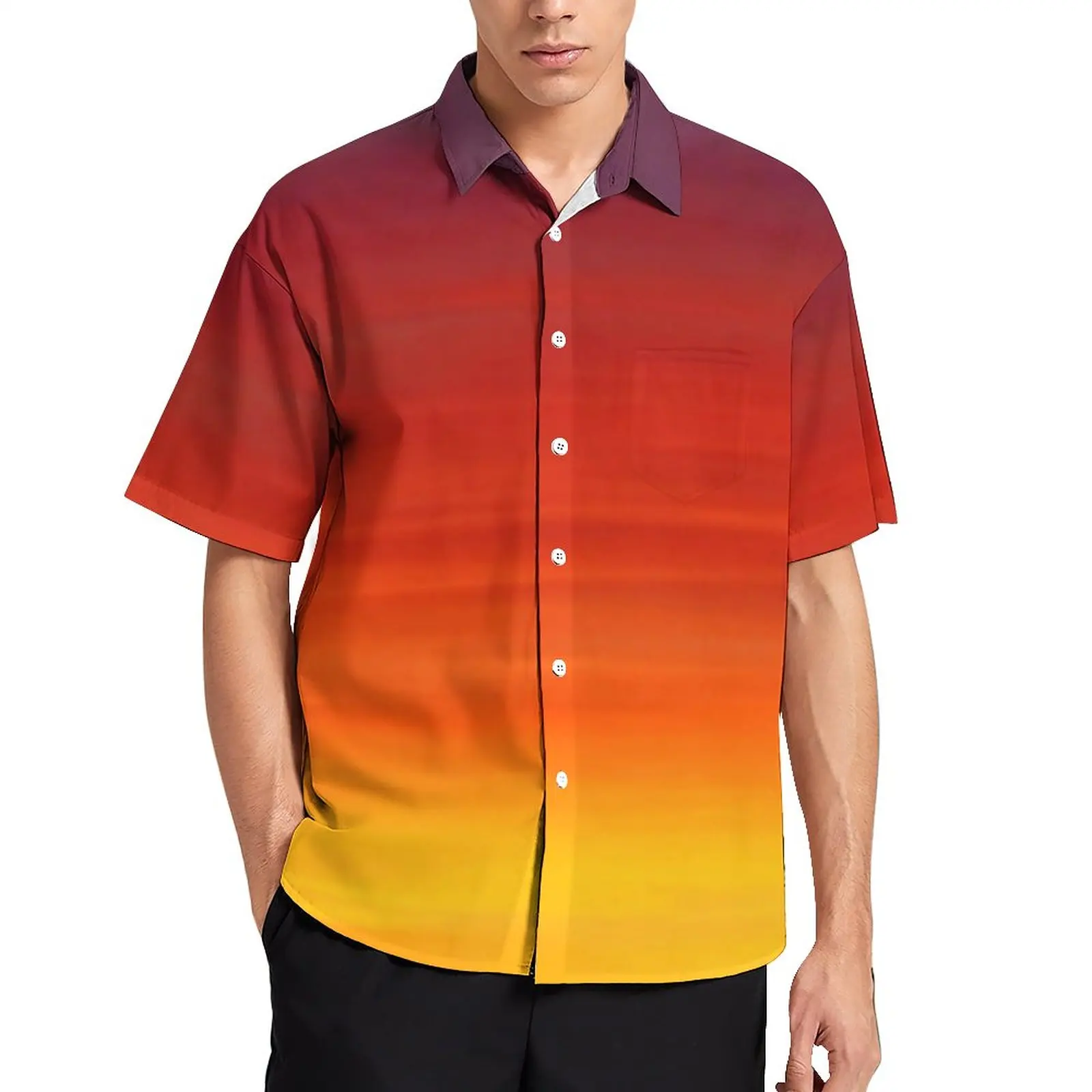 

Sunset Print Loose Shirt Mens Beach Gradient Ombre Casual Shirts Hawaiian Custom Short Sleeve Cool Oversized Blouses