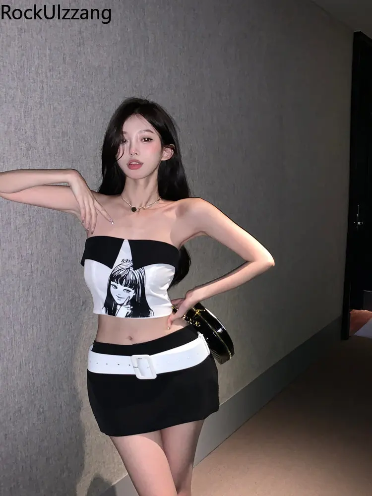 

Off Shoulder Tube Crop Top,Japanese Letter Girl Gothic Vest Tank,Women Summer Sexy Cropped Harajuku y2k bustier corset Grunge