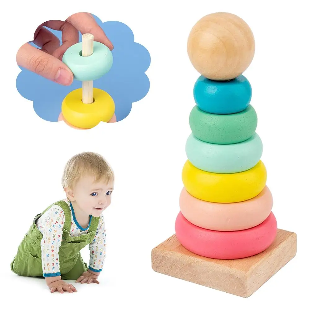 

Baby Rainbow Tower Stacking Toys Wooden Colorful Stacking Puzzle Baby Tower Educational Ring Teaching Aids Early Toys Gifts W2S6