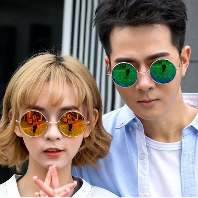 

New in Retro Round Sunglasses Woman Brand Designer Sun Glasses For Male Alloy Mirror Female Oculos De Sol Black y2k hair accesso