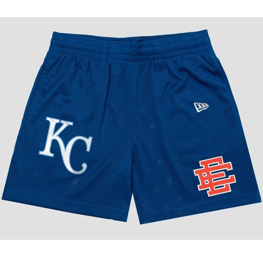 

Men's EE Basic Shorts Print Mesh Baseball Team KC Blue Hip Hop Jogging Fitness Quick Dry Male Beach Summer Gym Basketball Shorts