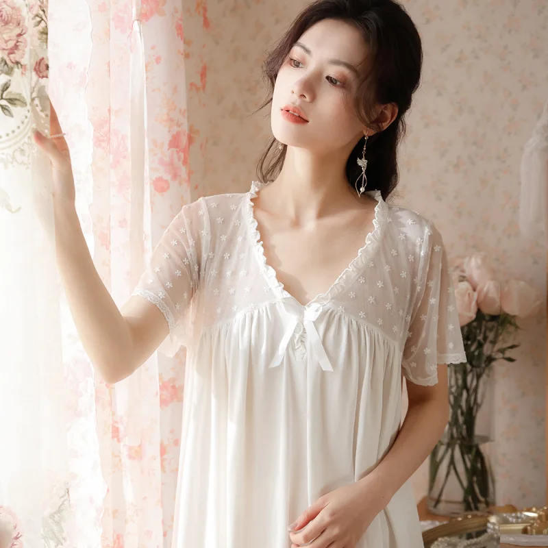 Roseheart Women Homewear White Cotton Lace Sexy Sleepwear Nightdress Nightwear Nightgown Sleepwear Homewear Gown Dress