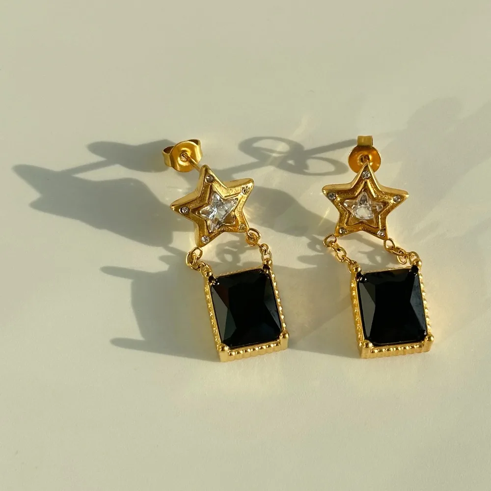 Женские серьги-цепочки из нержавеющей стали с фианитом 18 К