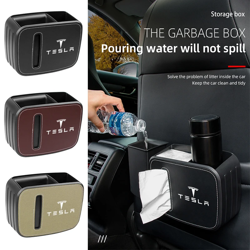 

ABS Car Storage Box for Tesla Emblem Model S X 3 Y Roadster Automobiles Seat Back Organizer Water-proof Garbage Case Trash Can