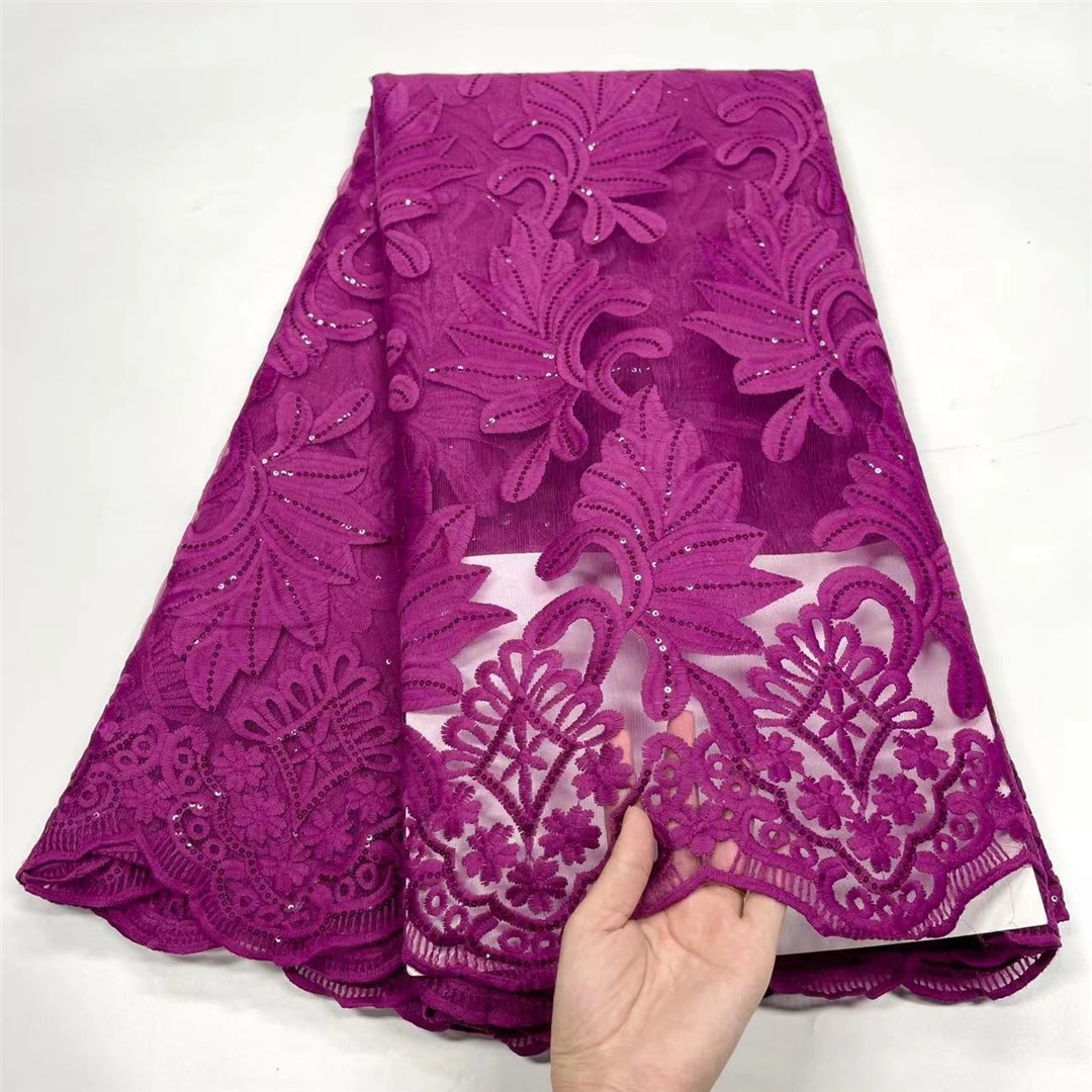 

High Quality MIlk Silk Sequence French Sequins Net African Tulle Mesh Lace Fabric For Dress 5 Yards/Lot