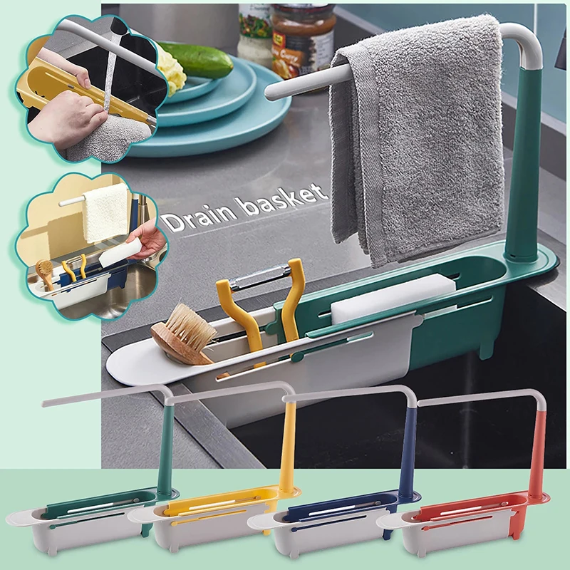 

Телескопическая полка для раковины, органайзер для кухонных раковин, держатель для губки, сушилка для раковины, корзина для хранения, кухон...