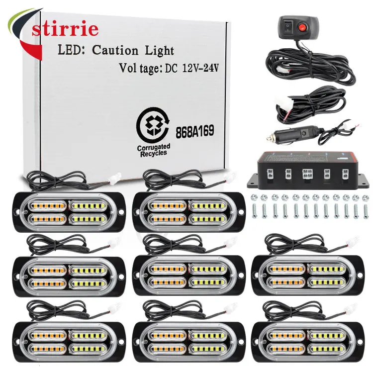 

led lights for car cars in the network flash warning lights strobe side lights 8*24led highlight grating lights 12-24v