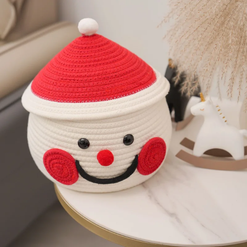 

New Snowman Cotton Rope Cartoon Crown High-capacity Storage Baskets Hand-woven Desk Storage Boxes Snacks Sundries Organizer Bags
