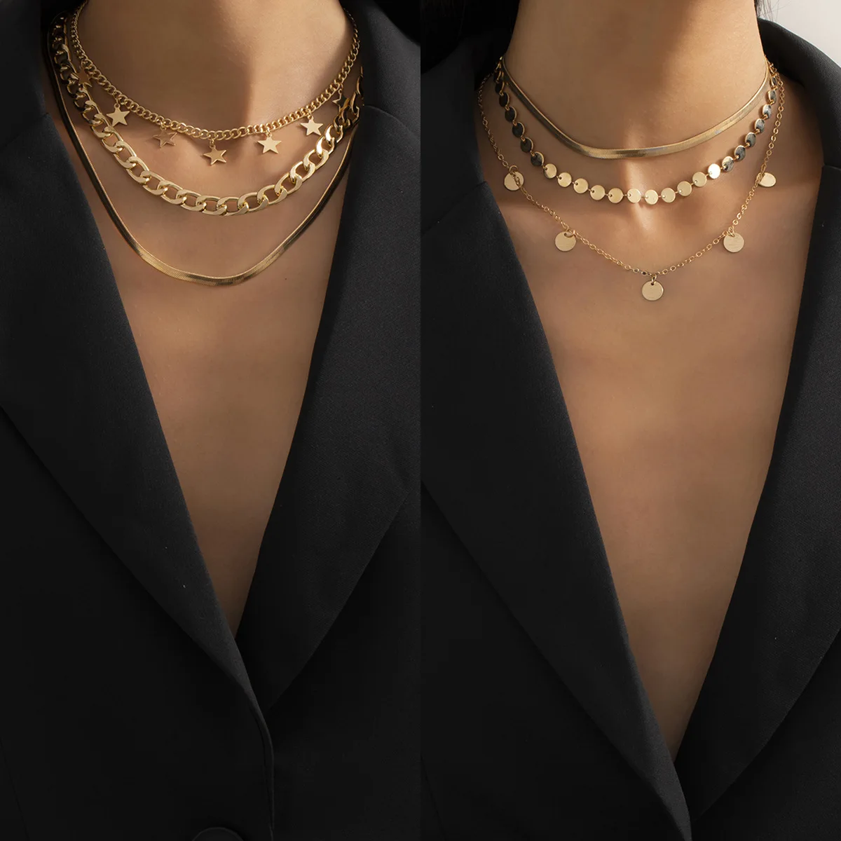 

Multi Layered Snake Chain Necklace Fashion Star Geometric Pendant Jewelry Women's Customized Accessories Gold Silver Color Charm