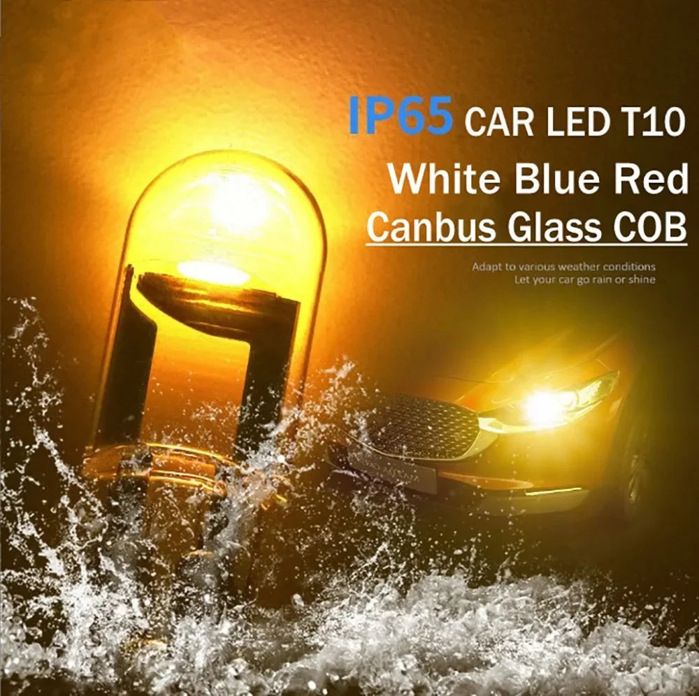 

Комплект Из 10 Светодиодных Ламп T10 W5W Canbus COB 6000K, Белые Стеклянные Лампочки Для Внутреннего Освещения, Стоп-сигналов