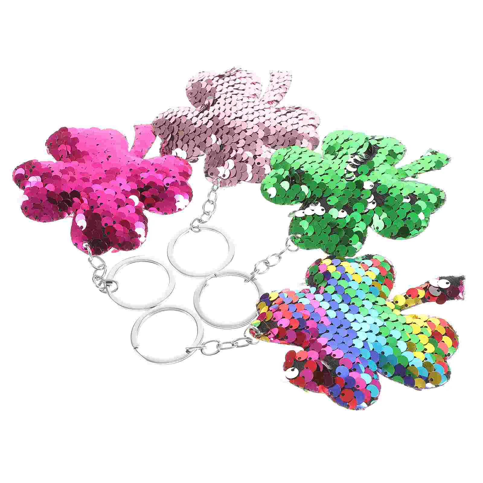 

4pcs Keychain Beautiful Creative Four Leaf Sequins Keychain for Friends Family