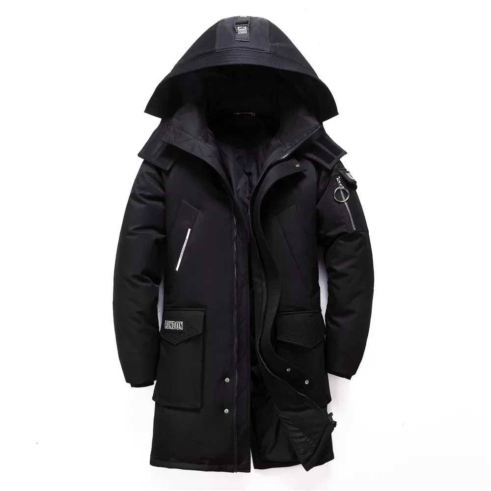 Winter New Men's Long White Duck Down Jacket Fashion Hooded Thick Warm Coat Male Big Red Blue Black Brand Clothes