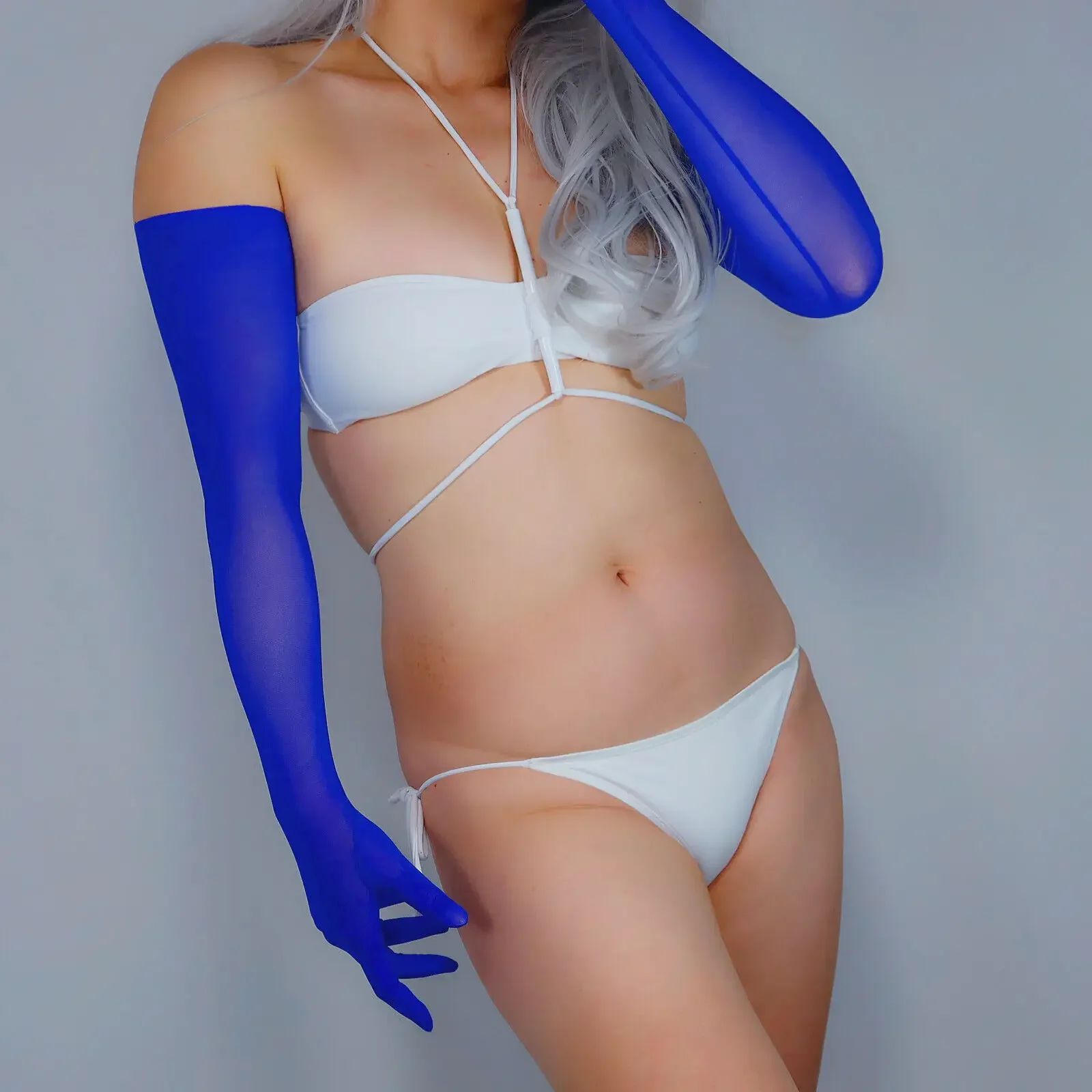 Королевские синие кружевные перчатки женские сетчатые супер длинные Royal Klein Blue 28