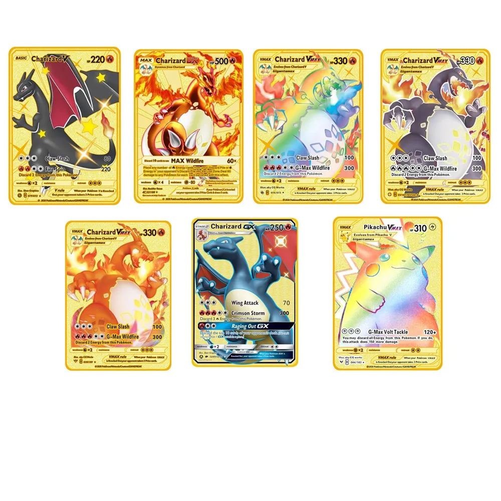 

French Pokemon Vmax Gold Metal Card V and Vmax Pikachu Charizard English Gx Pokemon V Cards Metal Card Pokemon Cards Energy