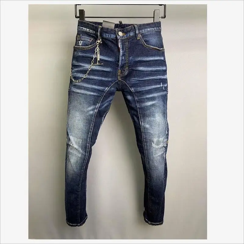 

Мужские повседневные трендовые мотоциклетные и байкерские джинсовые брюки из джинсовой ткани, модные джинсы с дырками и распылителем, A509