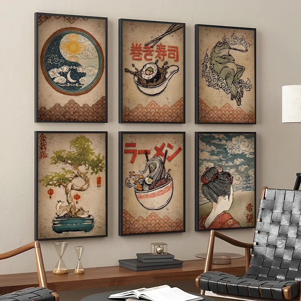 Vintage Janpanese Artwork Poster Self-adhesive Art Waterproof Paper Sticker Coffee House Bar Room Wall Decor