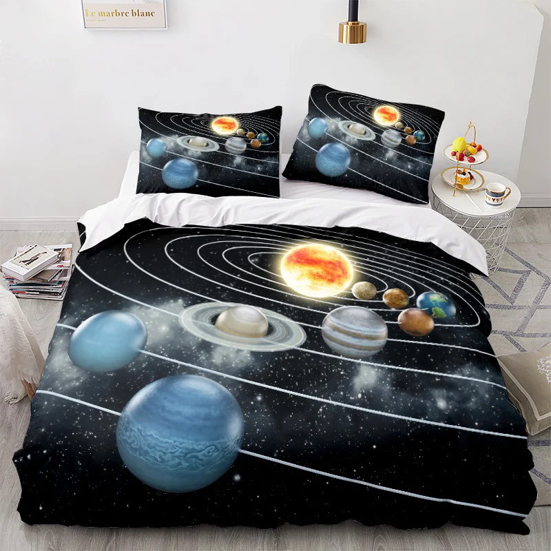 

Universe Galaxy Duvet Cover Set Twin Size 3D Outer Space Planet Bedding Set Single for Kids Quilt Cover &Pillowcases US King