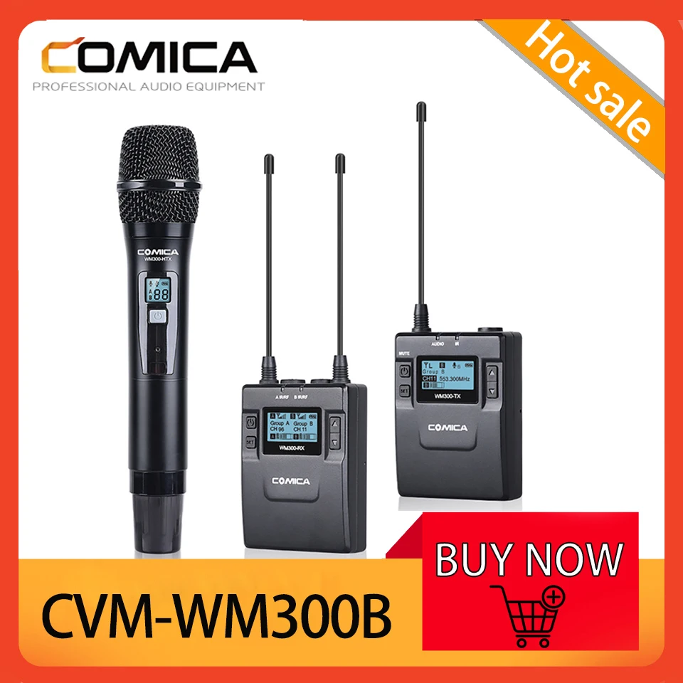 

COMICA CVM-WM300B/D/HTX Metal UHF 96-channels Wireless Lavalier Condenser Microphone for Canon Nikon Camera