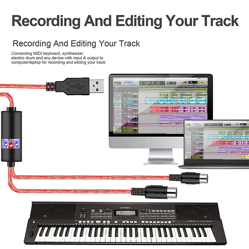 Кабель MIDI с USB-кабелем переходник на USB для подключения клавиатуры Piano к