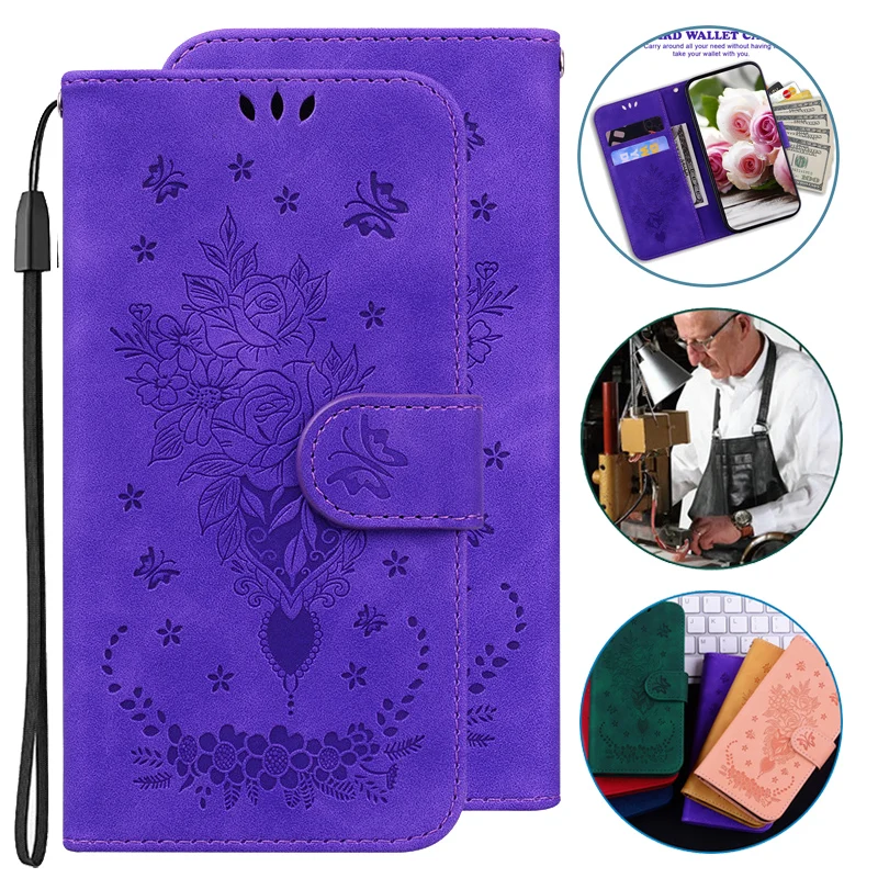 

Leather Wallet Cover Rose Case For Sony Xperia 10-5 1 V 5 III Xperia10V Xperia10 Plus Flip Phone Bags Protective Cases Shell