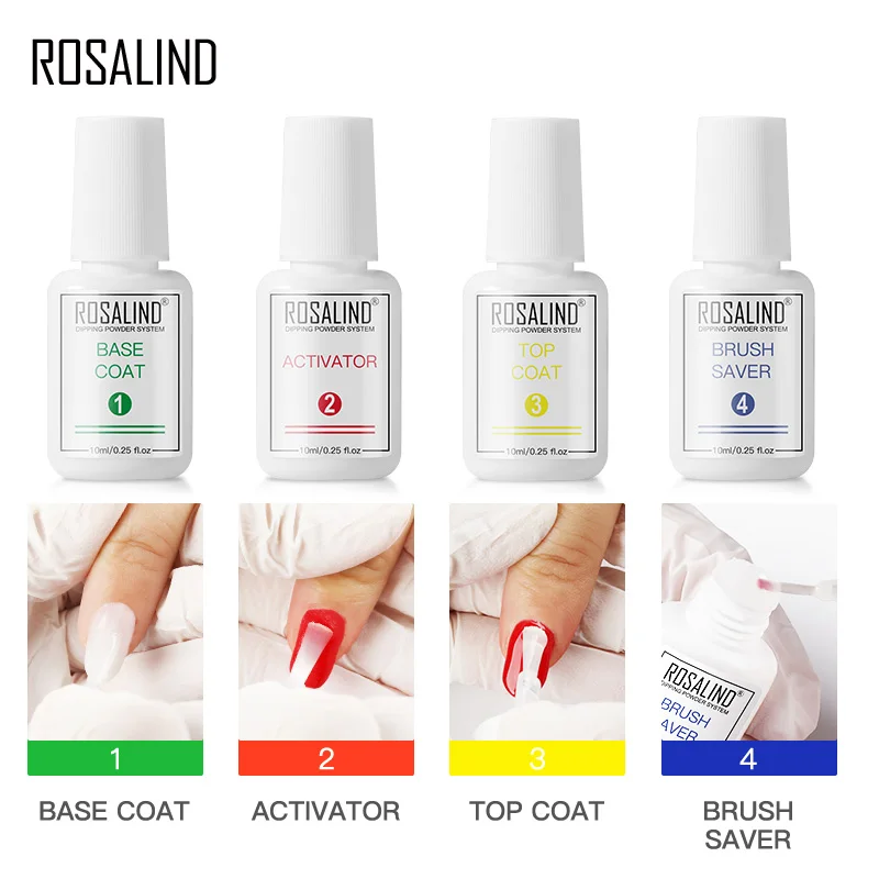 

ROSALIND Dip Powder Nail Primer Base Top Coat Acrylic Nail UV Gel Polish For Manicure Healthy Quick Dry Semi Permanent Liquid