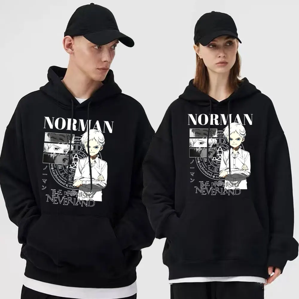 

Janpanese Anime The Promised Neverland Hoodie Women Men New Cartoon Emma Norman Ray Portrait Graphic Print Sweatshirt Streetwear