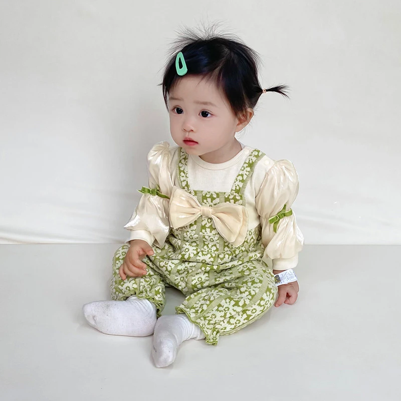 

MILANCEL Autumn New Baby Floral Rompers Girls Sweet Bow Jumpsuit Toddler Outwear