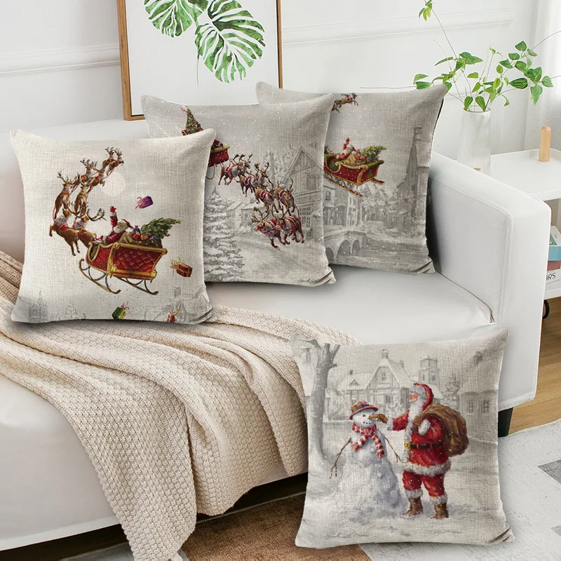 

Newest Linen Cushion Cover New Year 2023 Gifts Christmas Decorations for Home Navidad Ornaments Xmas Decor 4pcs/set 168 Style