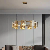 nordic light luxury led glass chandelier round amber lustre dining room pendant lamps bedroom study home decor lighting fixtures
