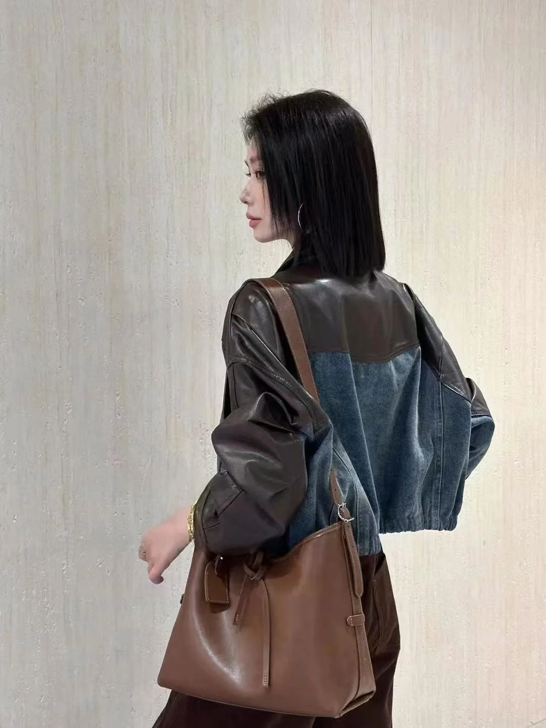 Американское винтажное джинсовое пальто из искусственной кожи с вышивкой