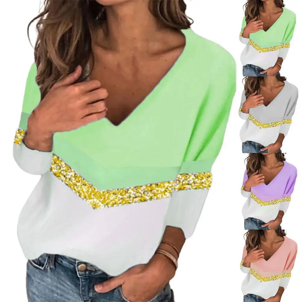 

Terrific Women Shirt Shiny Colorfast Spring Shirt V Neck Spring Blouse