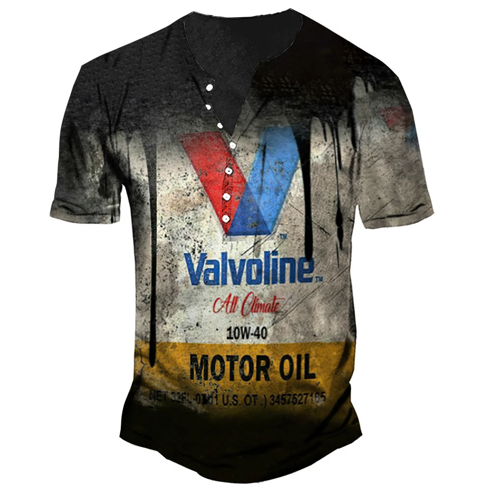 

Vintage Cotton Men's T Shirt Print Button Short Sleeve T-Shirts For Male Oversized Tops V-Neck Tees Shirts Men Punk Streetwear