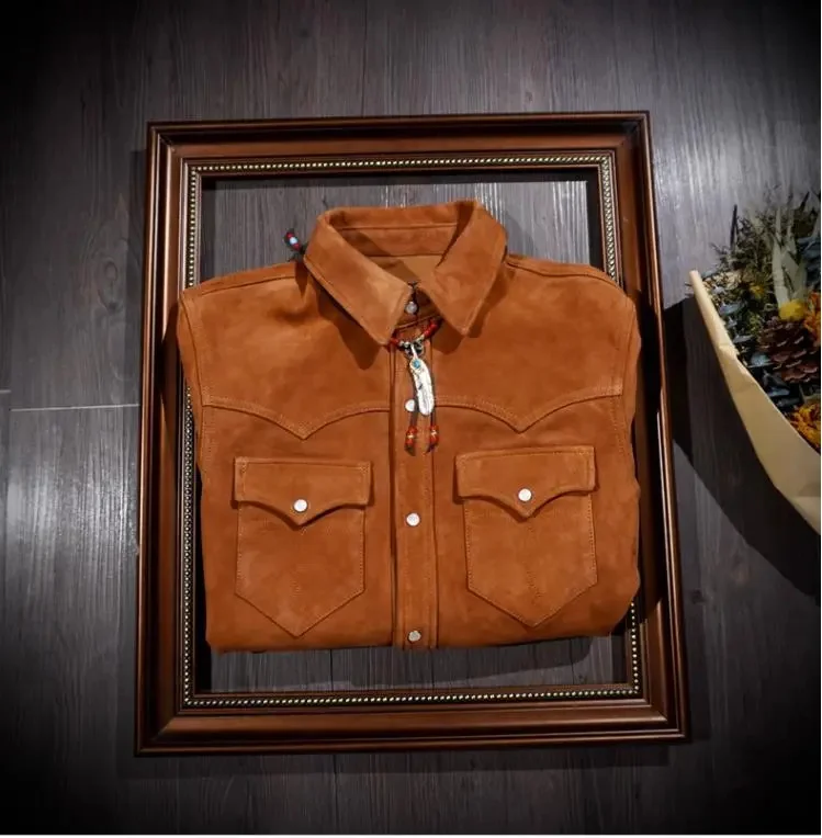 

YR! Бесплатная доставка. Американские ретро-рубашки в Западном джинсовом стиле. Роскошная итальянская детская замшевая рубашка 1,0 мм. Качественная натуральная кожа