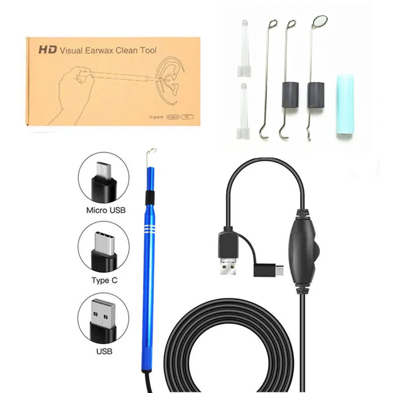3 in 1 3.9mm Endoscope camera otoscope, ear cleaning kit for medical toothpicks, ear scope ear wax removal tool images - 6