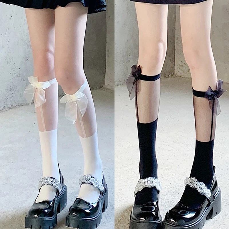 

Bow Stockings Calf Socks Women's Middle Tube Socks Straps Summer Sexy Long Japanese Socks